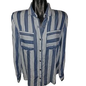 Standard Grace Blue and White Striped Button-Up Shirt Size S